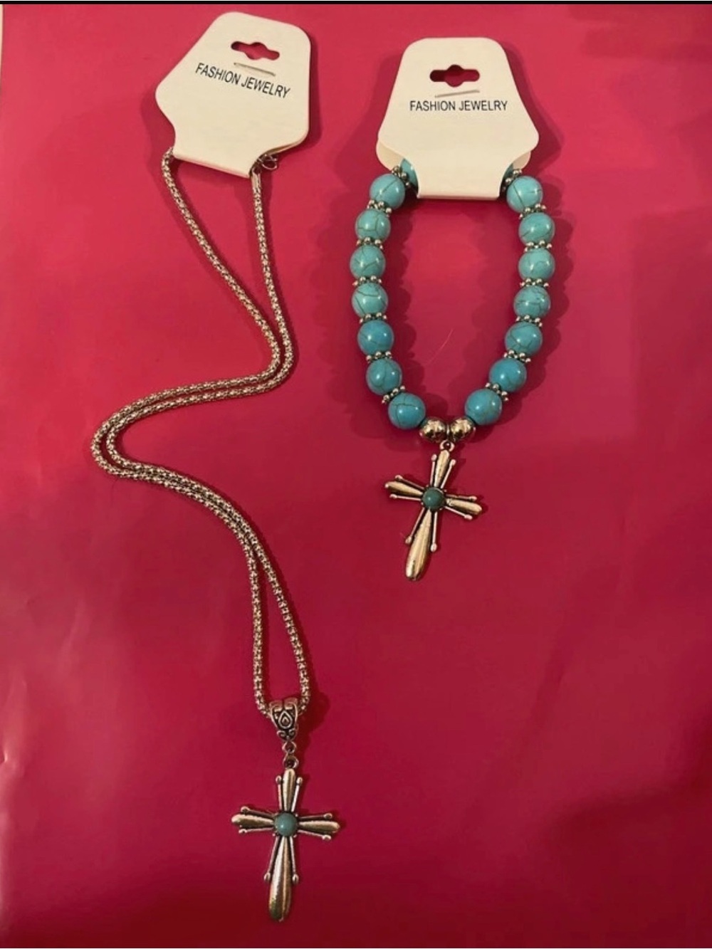 Necklace and Bracelet with Cross Pendants